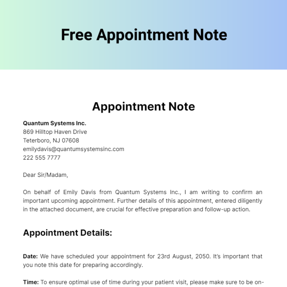 Appointment Note Template