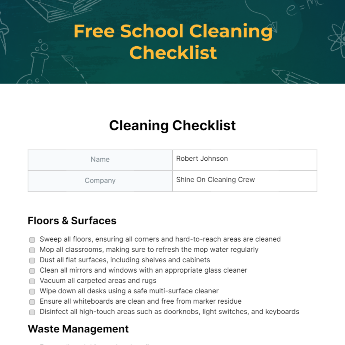 FREE Cleaning Checklist - Edit Online & Download | Template.net