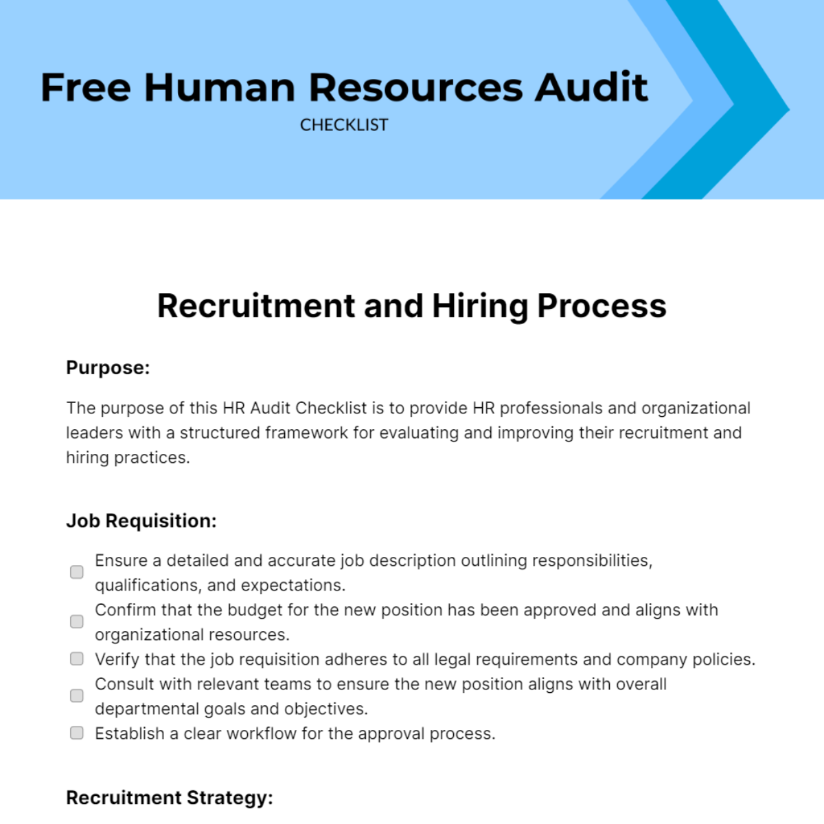 Free Human Resources Audit Checklist Template