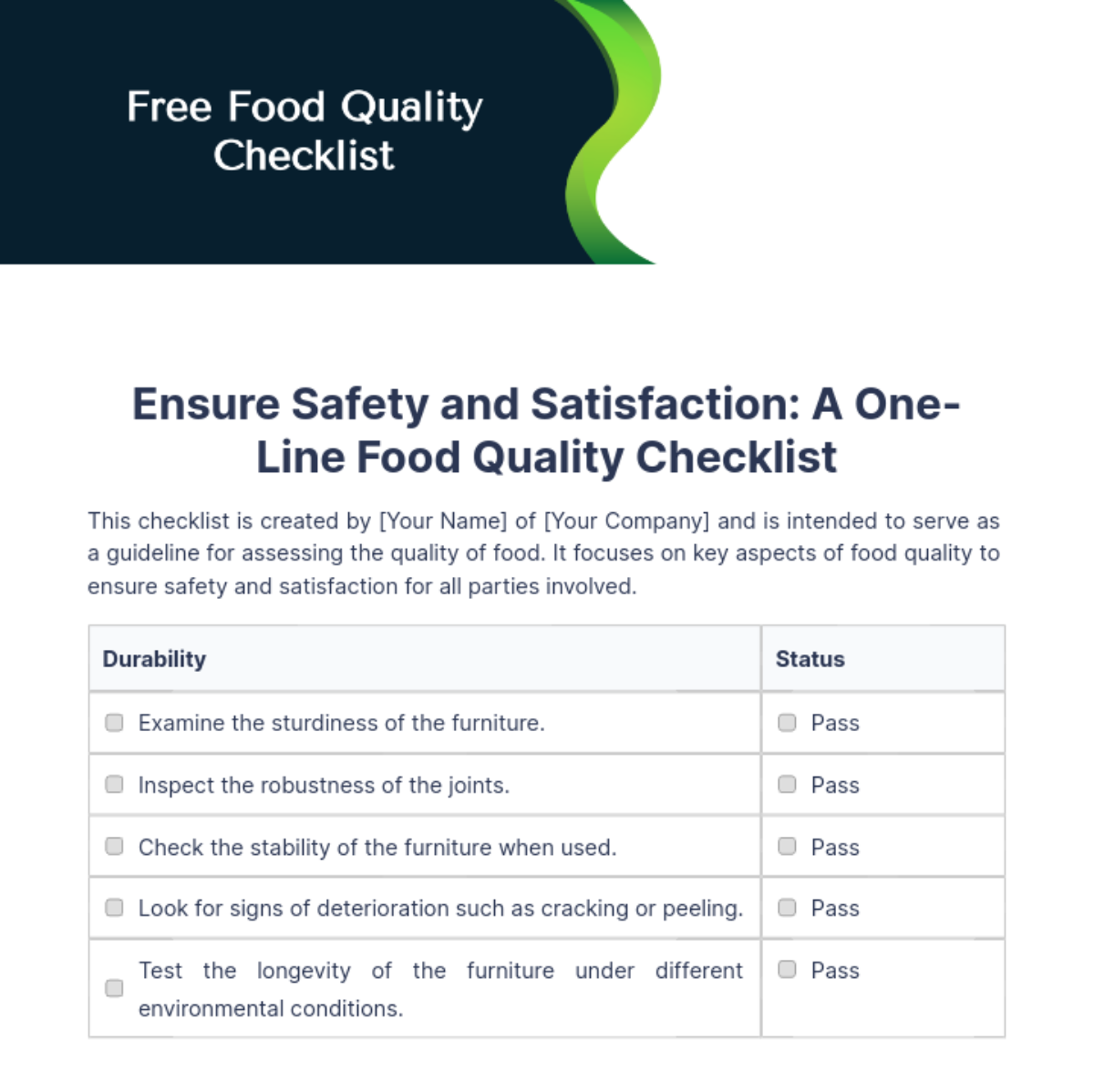 Food Quality Checklist Template