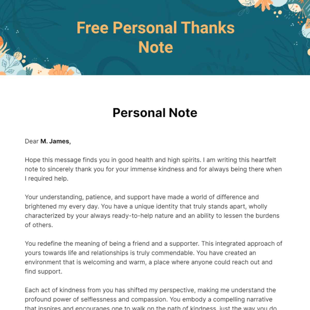 Personal Thanks Note Template
