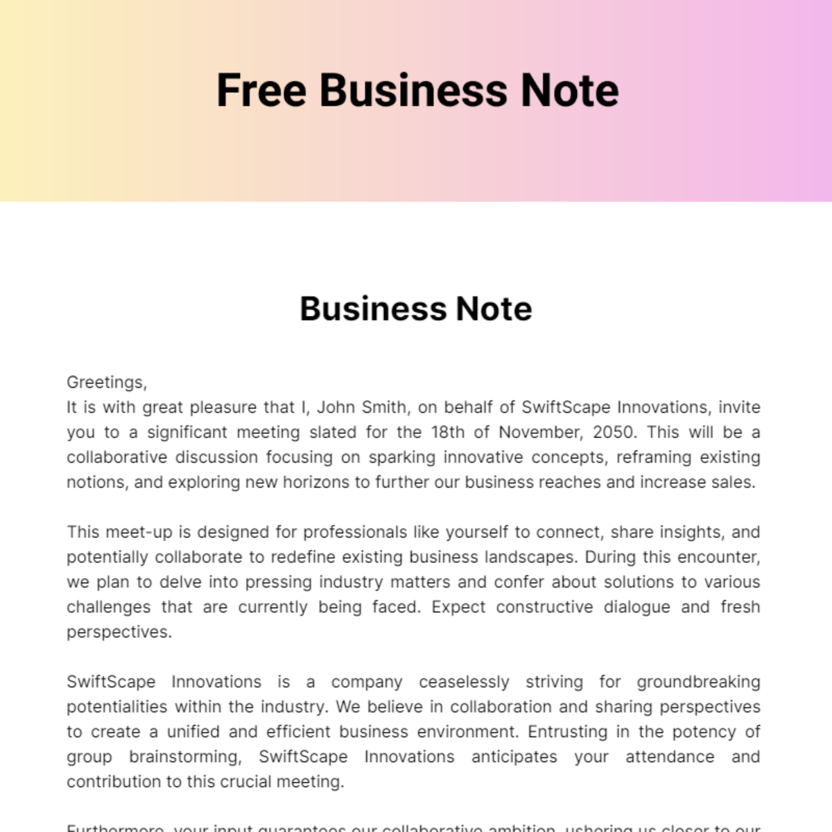 Business Note Template