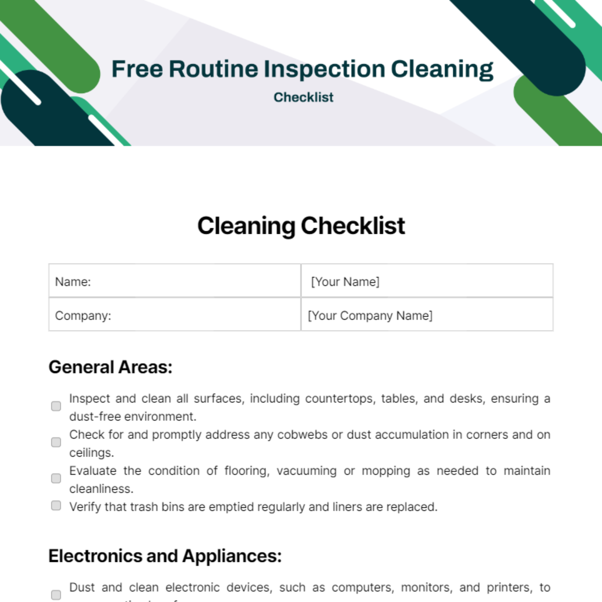 Routine Inspection Cleaning Checklist Template