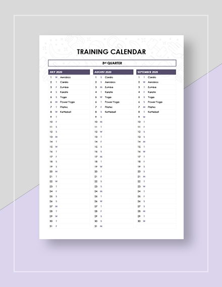 Sample Training Calendar  Download