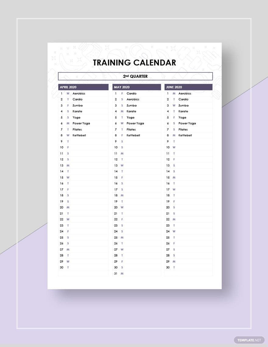 Free Sample Training Calendar Template