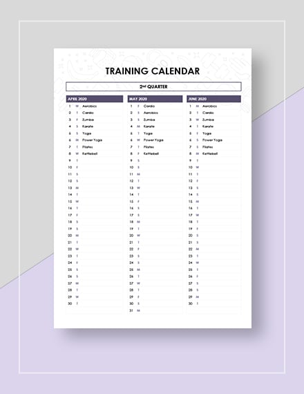 Sample Training Calendar  Template