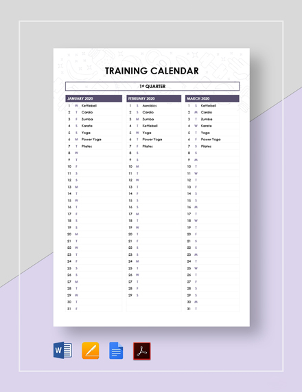 Training Calendar Template Google Docs Word Apple Pages Template net