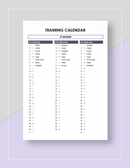 Sample Training Calendar Example