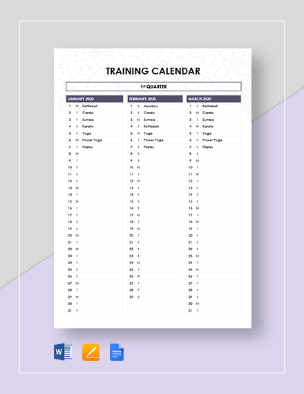 26+ Training Calendar Templates - Sample, Example Format Download