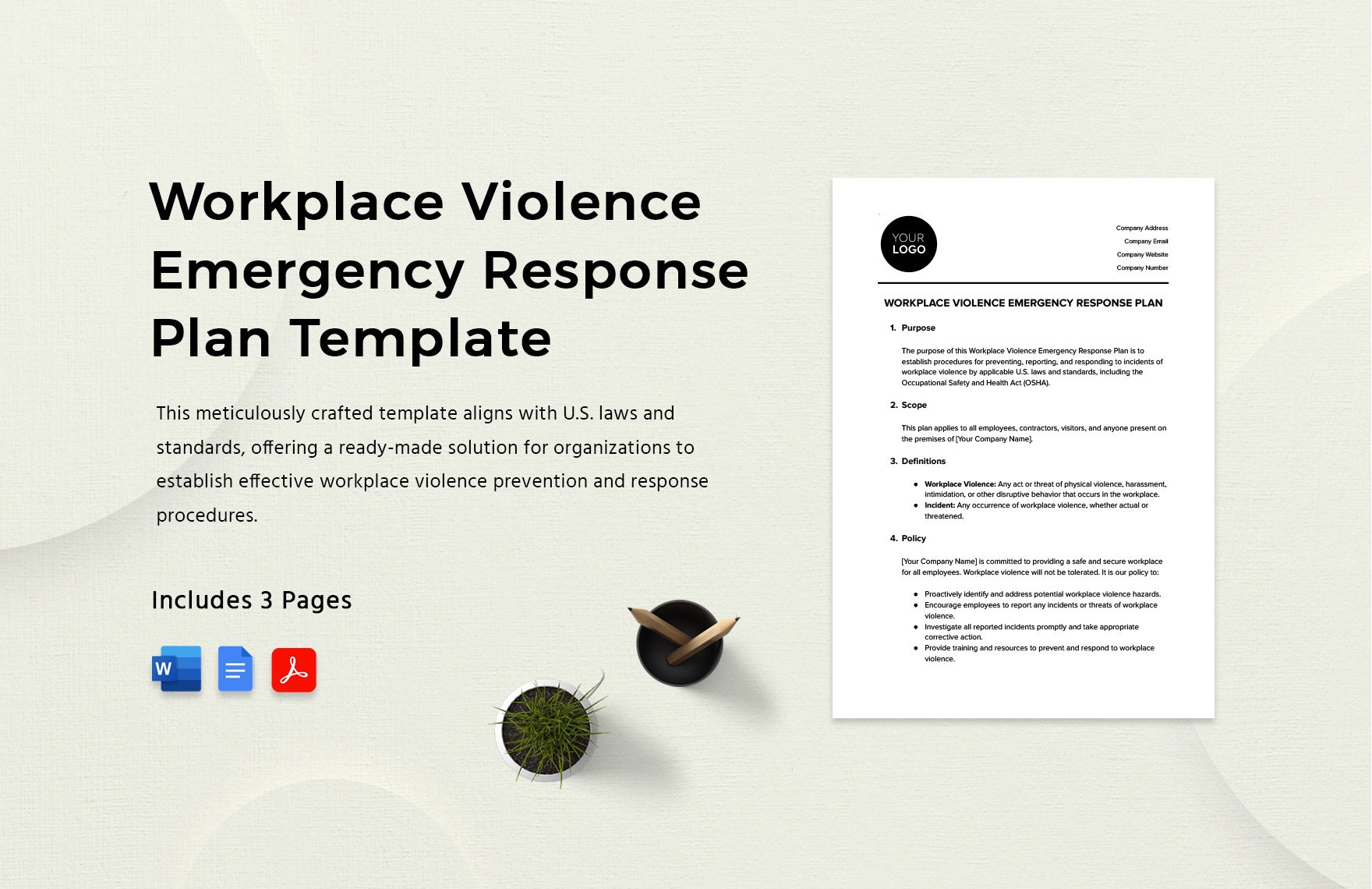 Workplace Violence Emergency Response Plan Template in Word, Google Docs, PDF