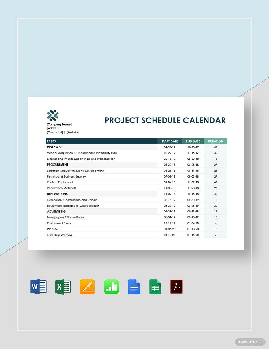 Project Schedule Calendar Template Download in Word Google Docs