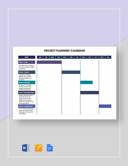 project planning calendar