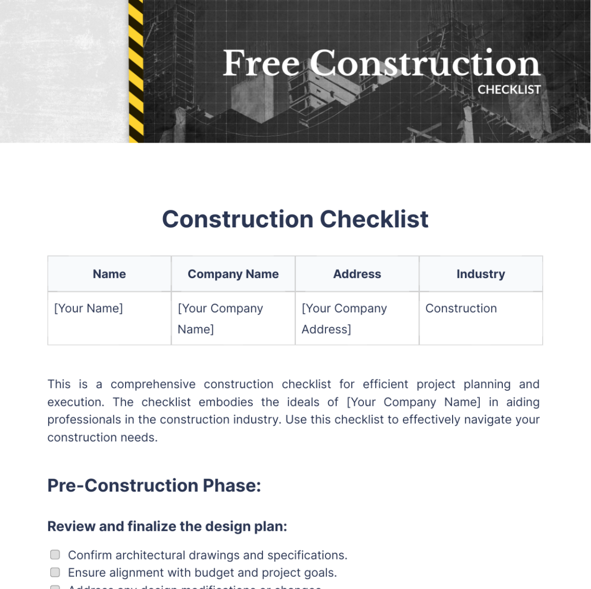 Construction Checklist Template - Edit Online & Download Example ...