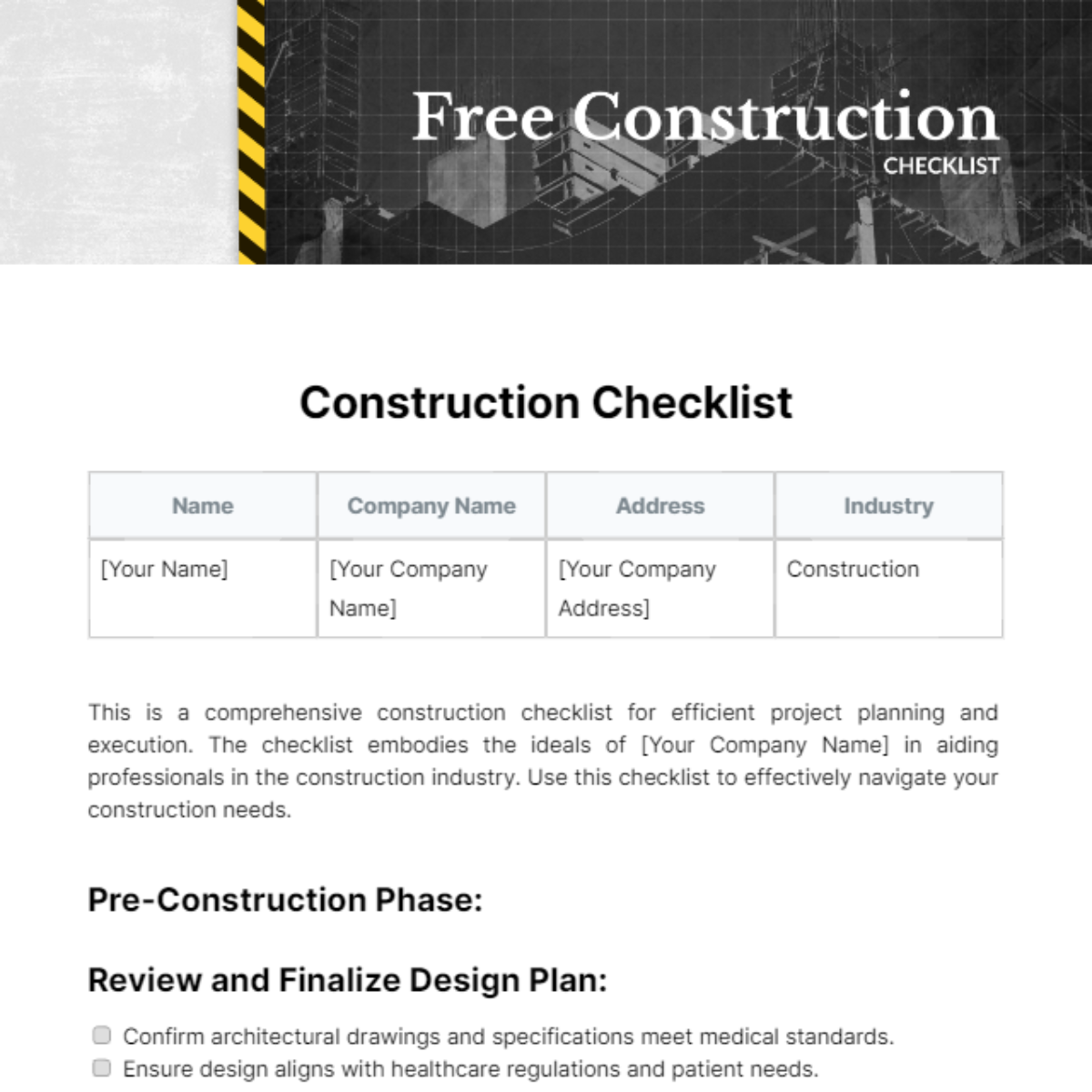 Construction Checklist Template