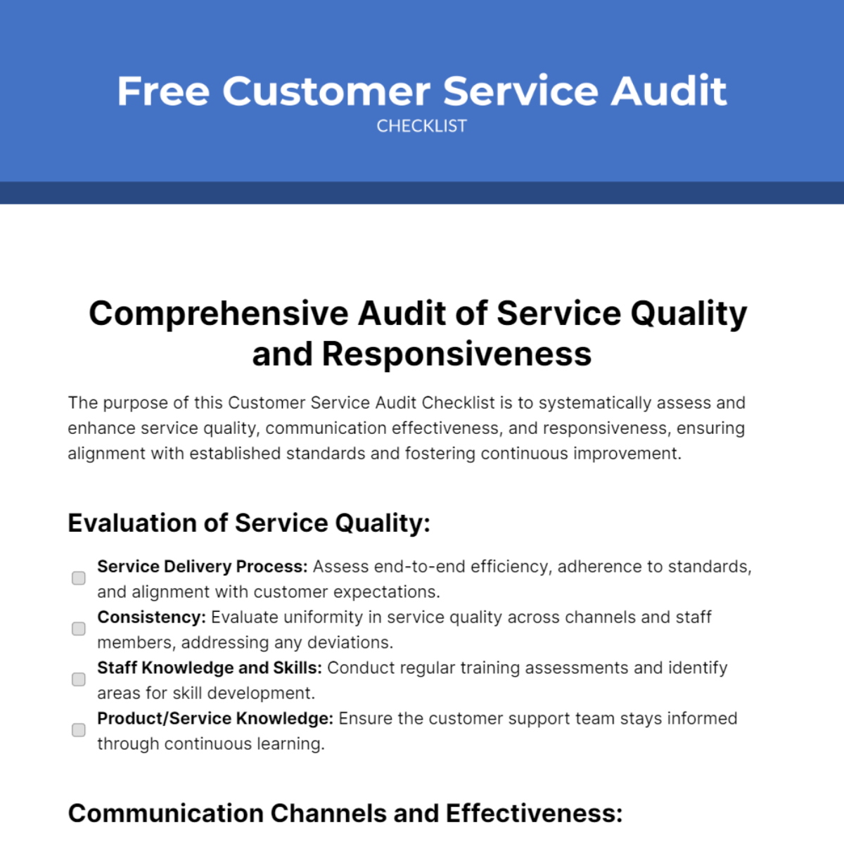 Free Customer Service Audit Checklist Template