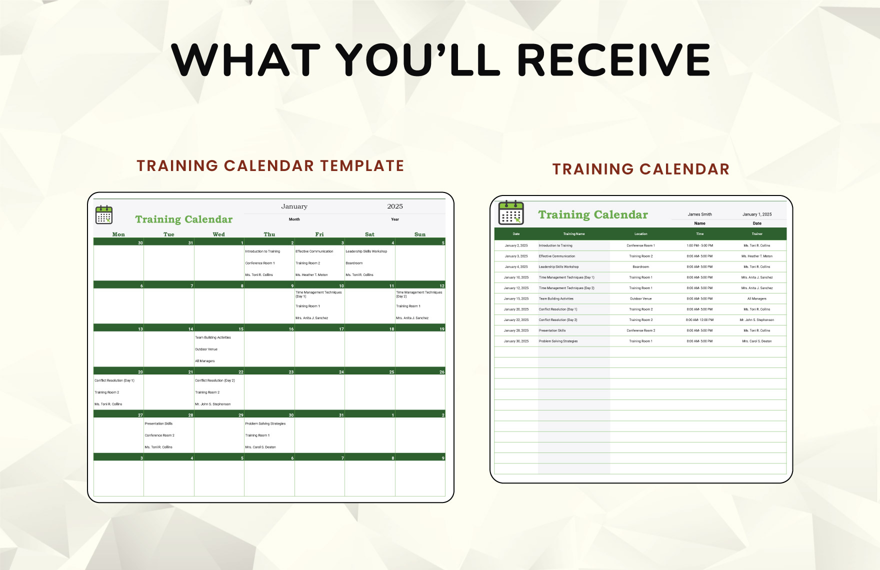 Training Calendar Template
