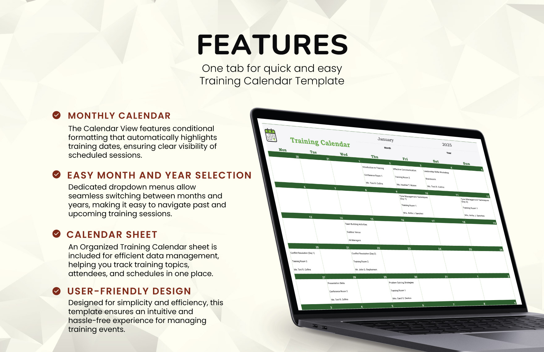 Training Calendar Template