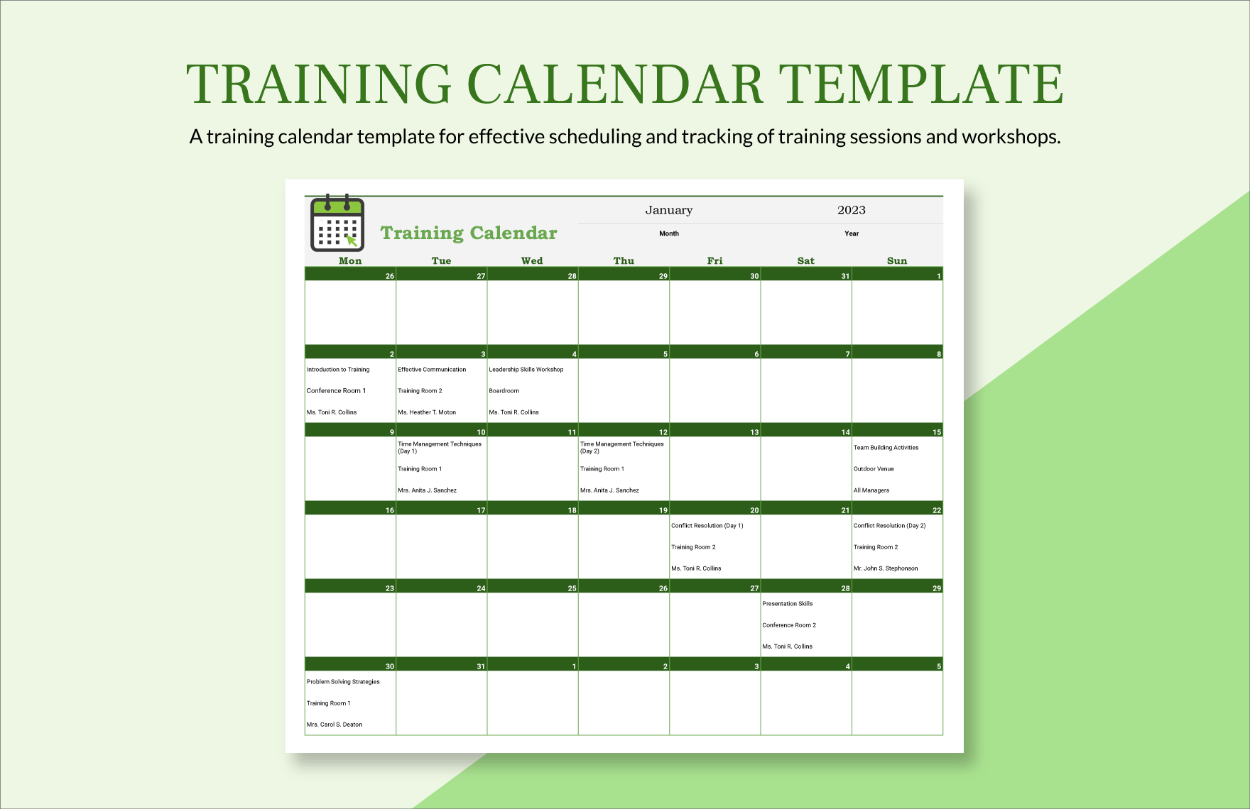 Yearly Training Calendar Template Kylie