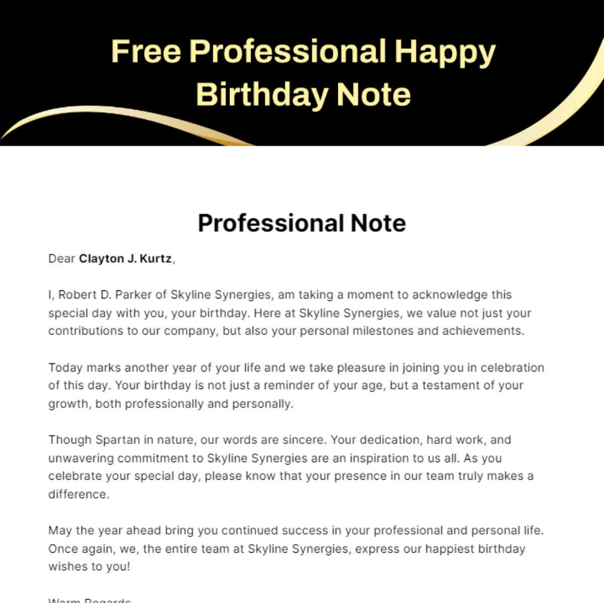 Free Professional Happy Birthday Note Template