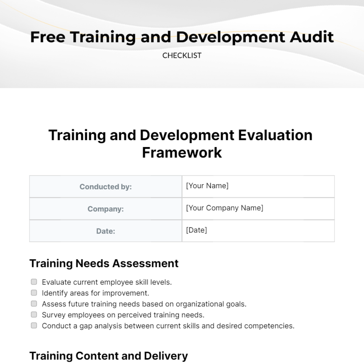 Free Training and Development Audit Checklist Template
