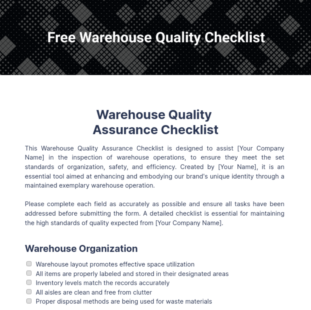 Warehouse Quality Checklist Template