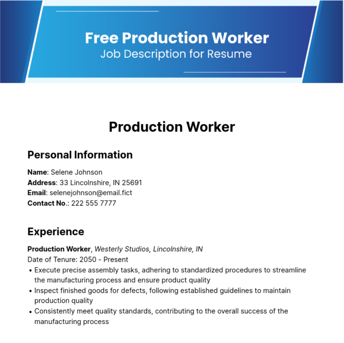 FREE Production Job Description Templates Examples Edit Online 