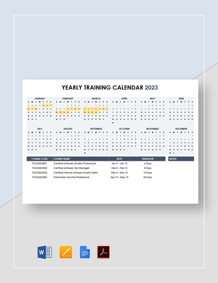 Yearly Training Calendar