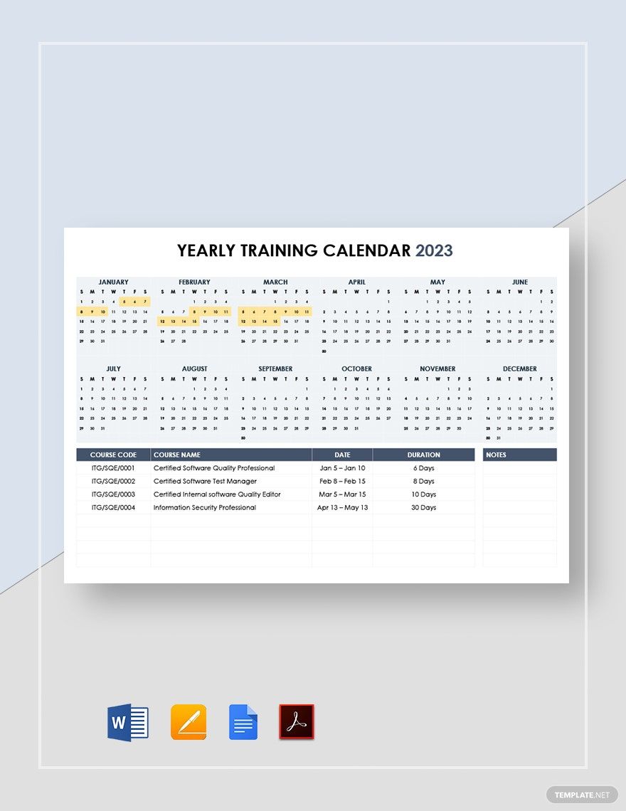 Yearly Training Calendar Template Download In Word Google Docs PDF Yearly Training Calendar Template Download In Word Google Docs PDF