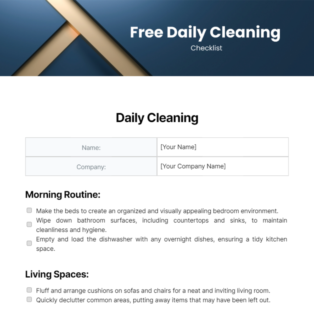 Free Daily Cleaning Checklist Template