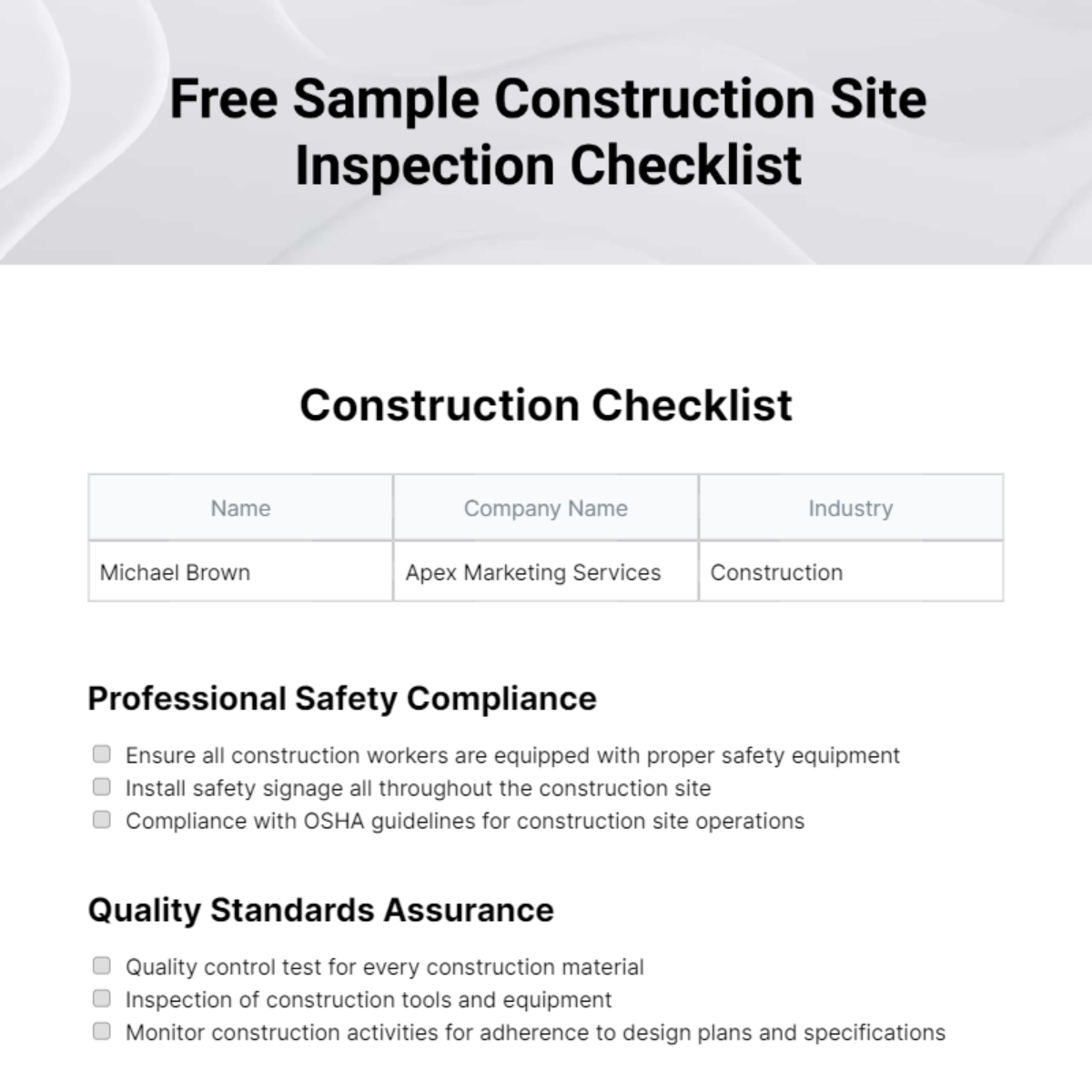 FREE Construction Checklist - Edit Online & Download | Template.net