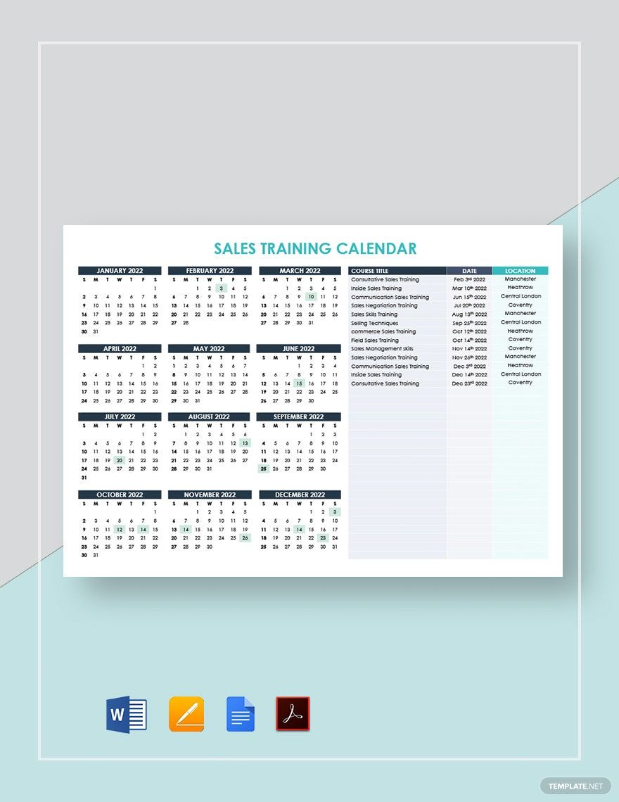 Sales Training Calendar Template
