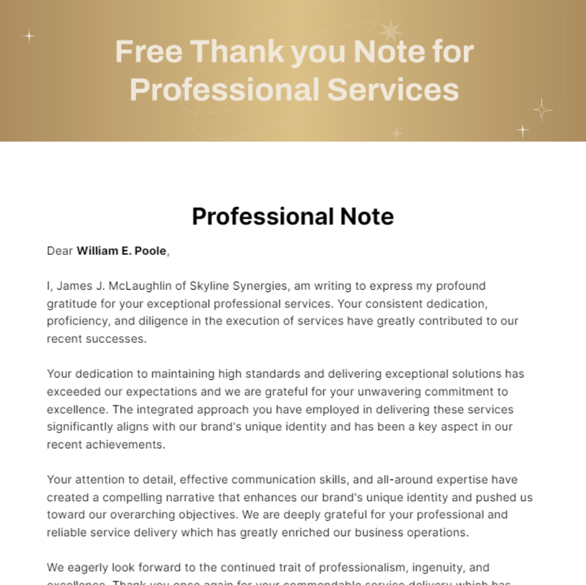 Thank you Note for Professional Services Template
