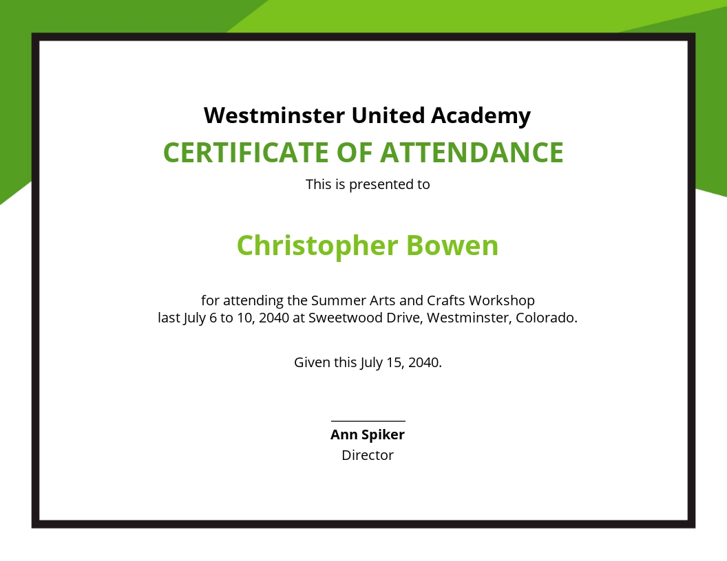 Workshop Attendance Certificate Template - Google Docs