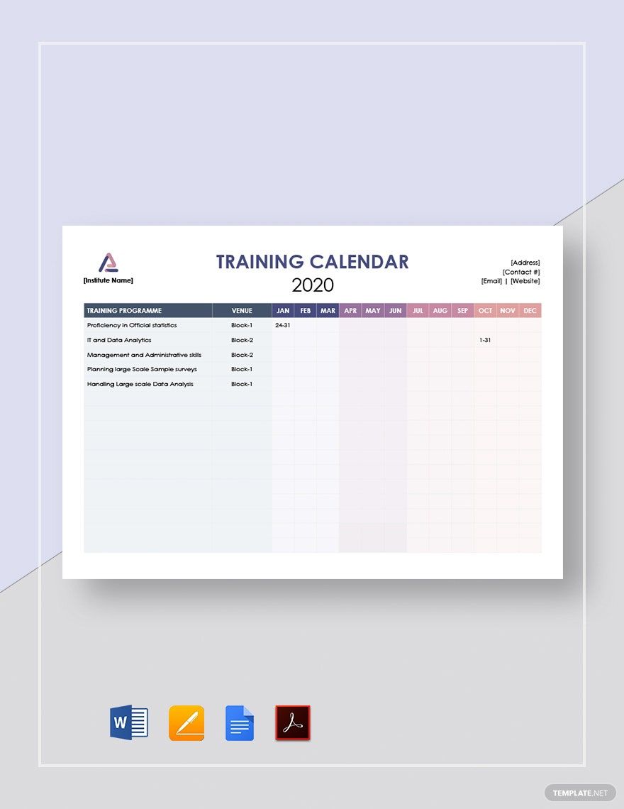 Blank Training Calendar Template