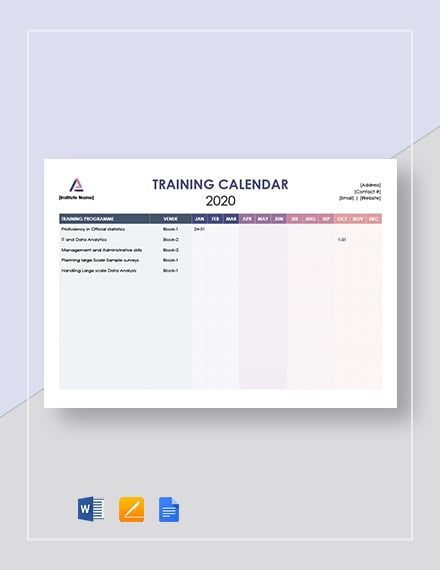 blank training calendar