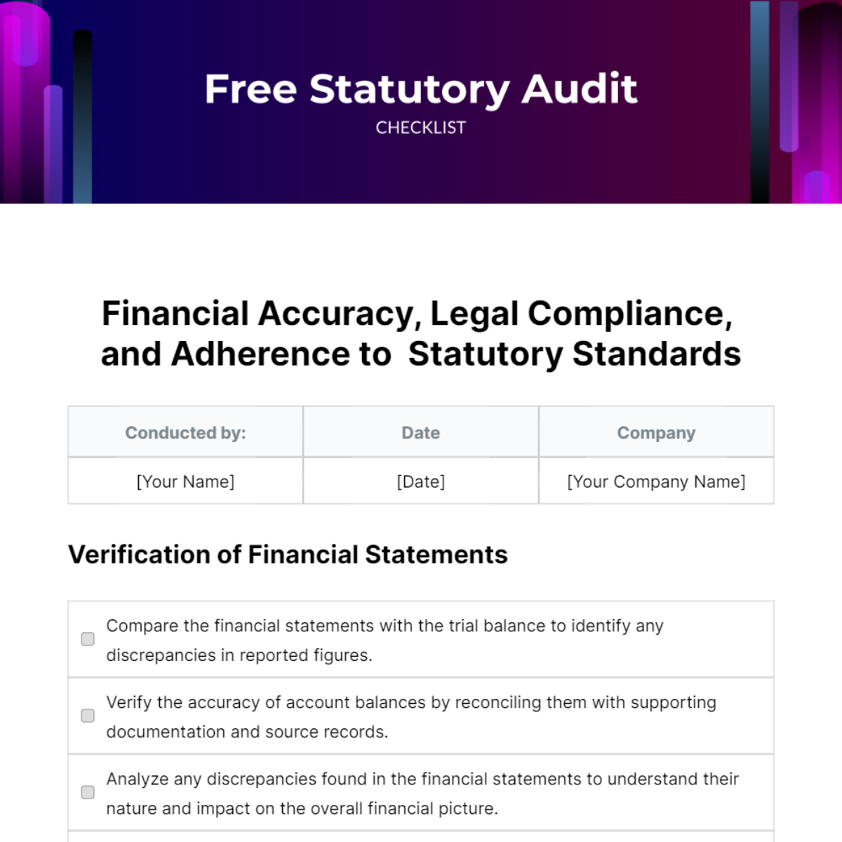Free Statutory Audit Checklist Template