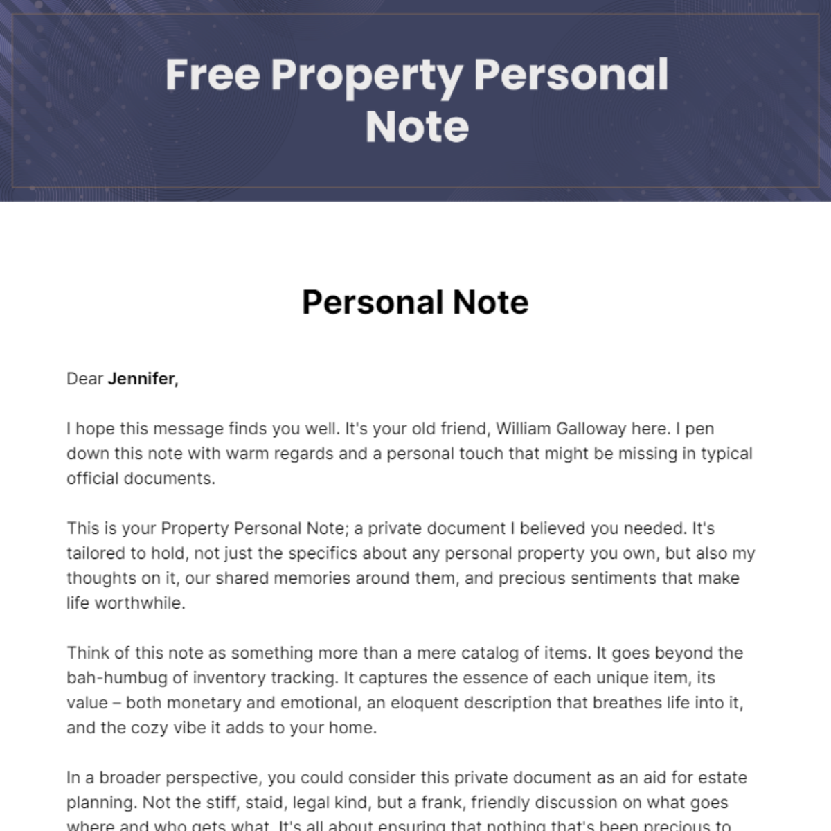 Property Personal Note Template