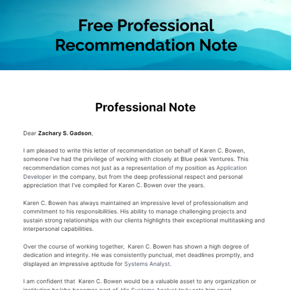 Free Professional Recommendation Note Template