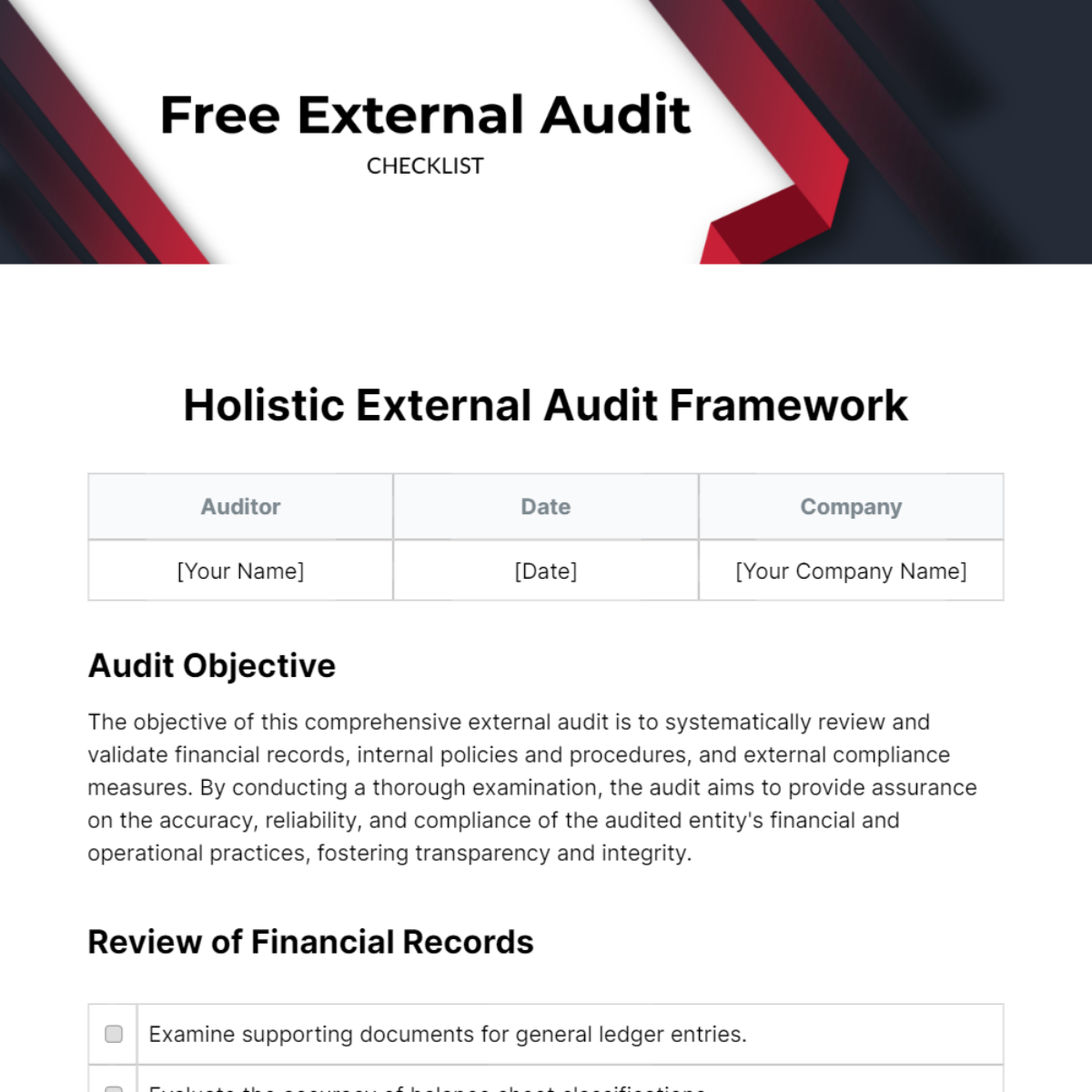 Free External Audit Checklist Template