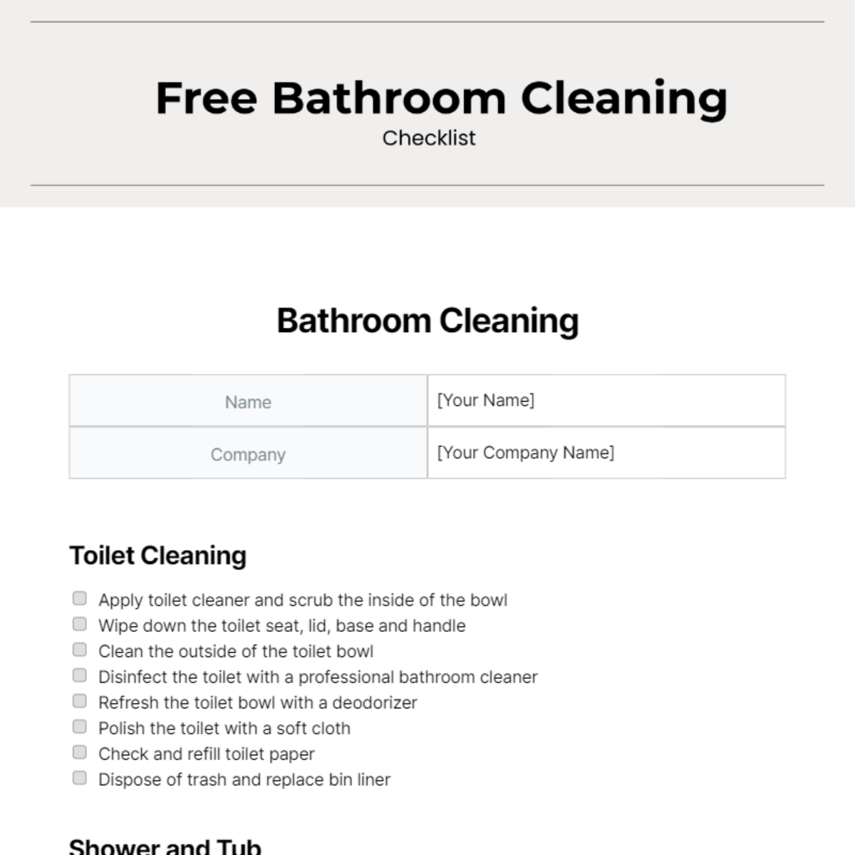 Free Bathroom Cleaning Checklist Template 