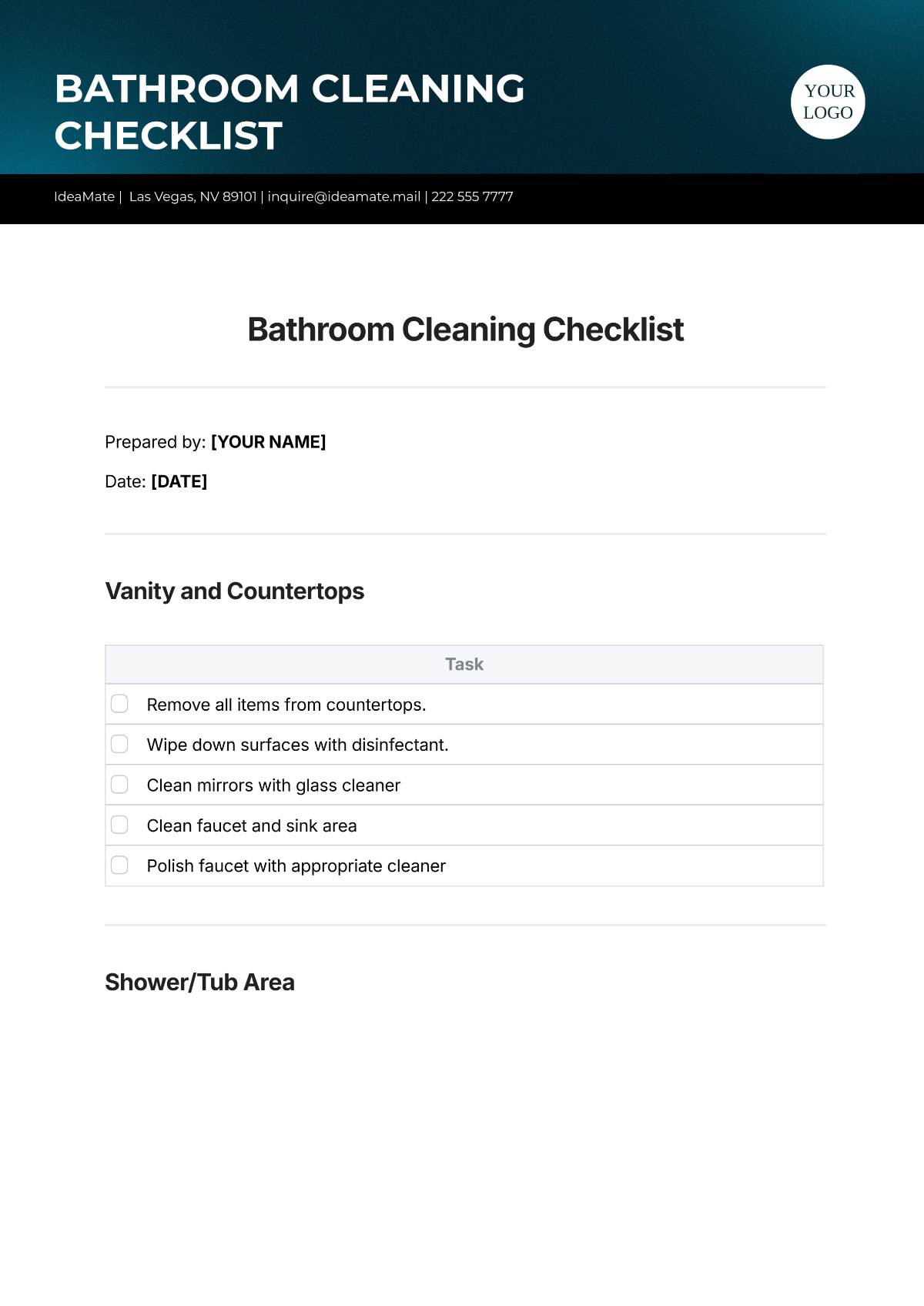 Bathroom Cleaning Checklist Template