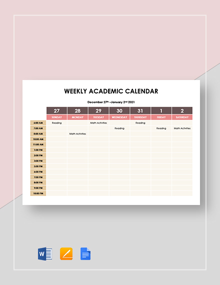 Week Calendar Template - 12+ Free Word Documents Download