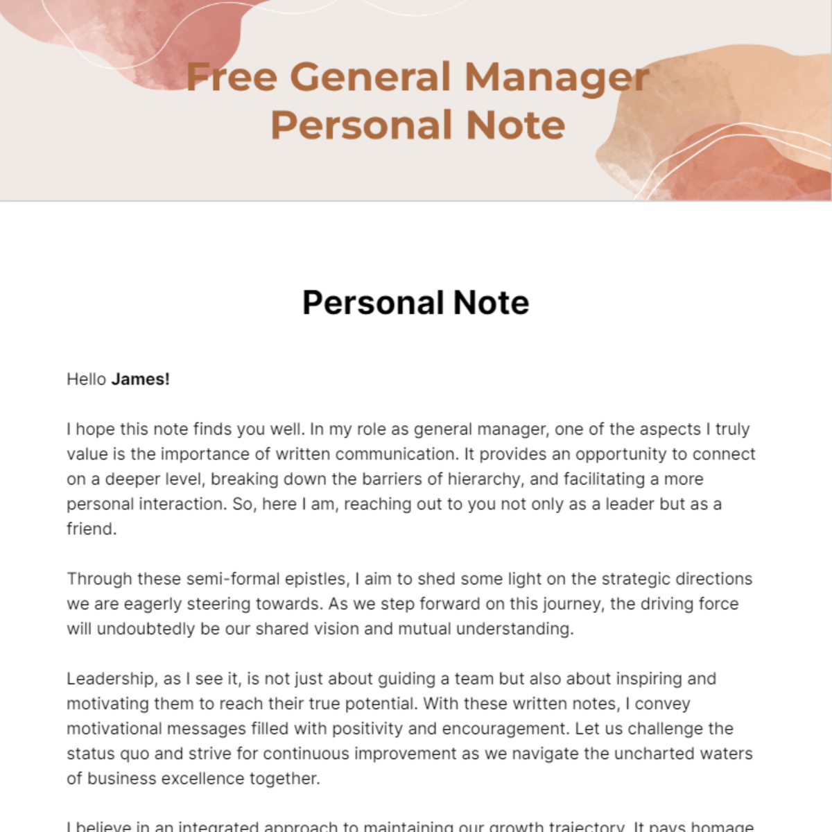 General Manager Personal Note Template