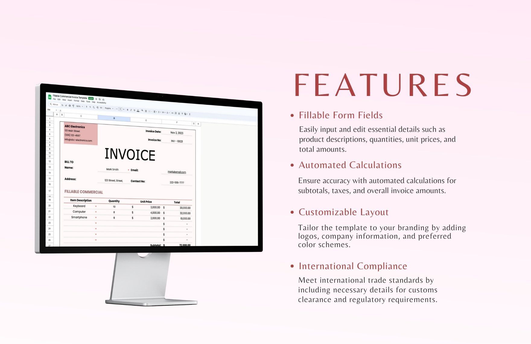 Fillable Commercial Invoice Template