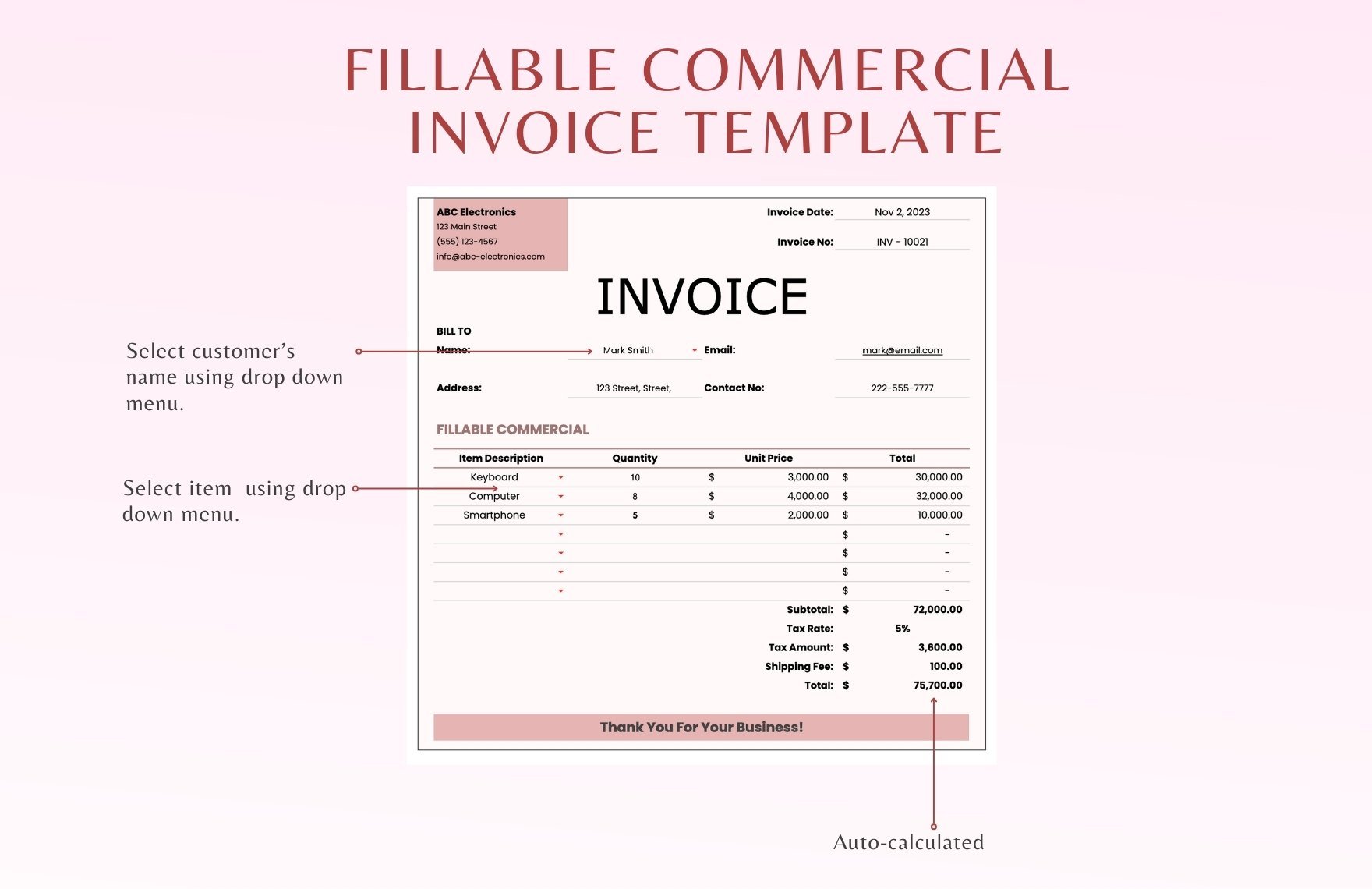 Fillable Commercial Invoice Template