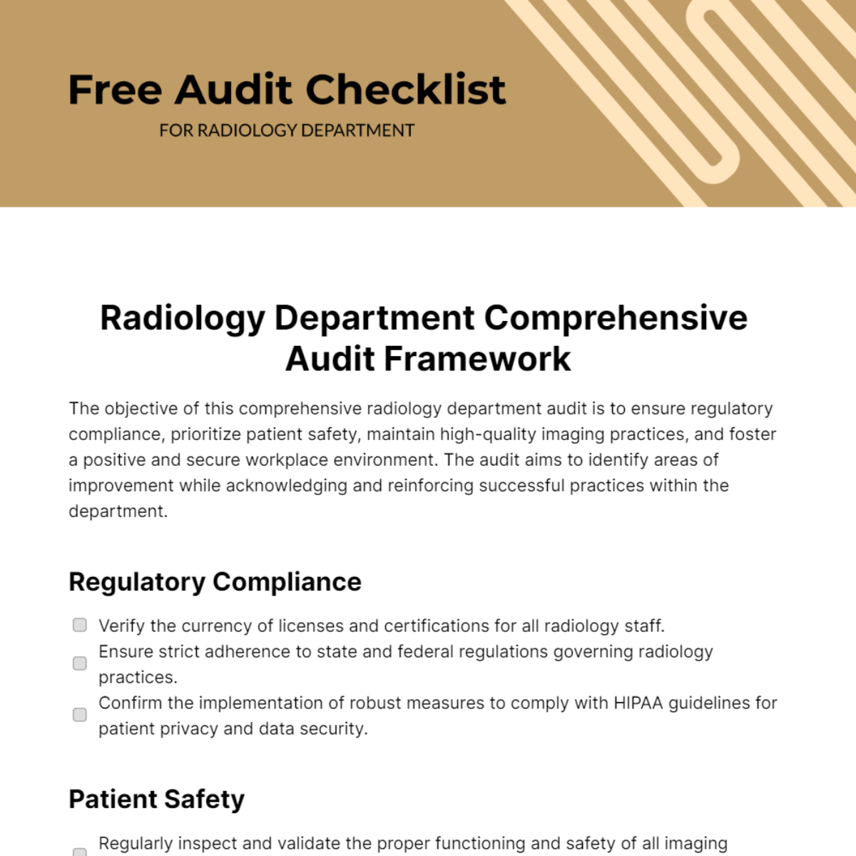 Free Audit Checklist for Radiology Department Template