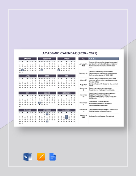 editable academic calendar
