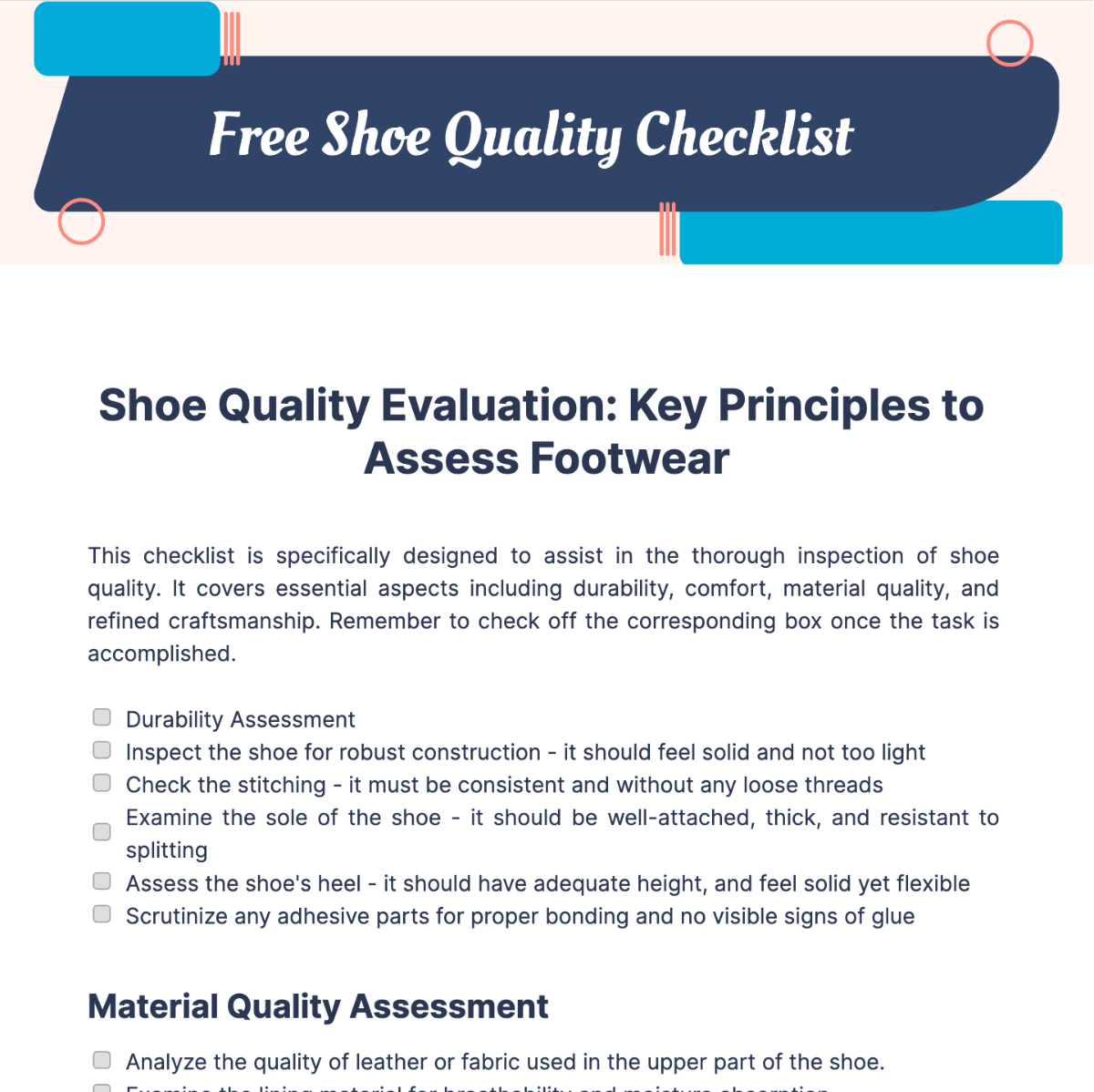 Shoes Quality Checklist Template