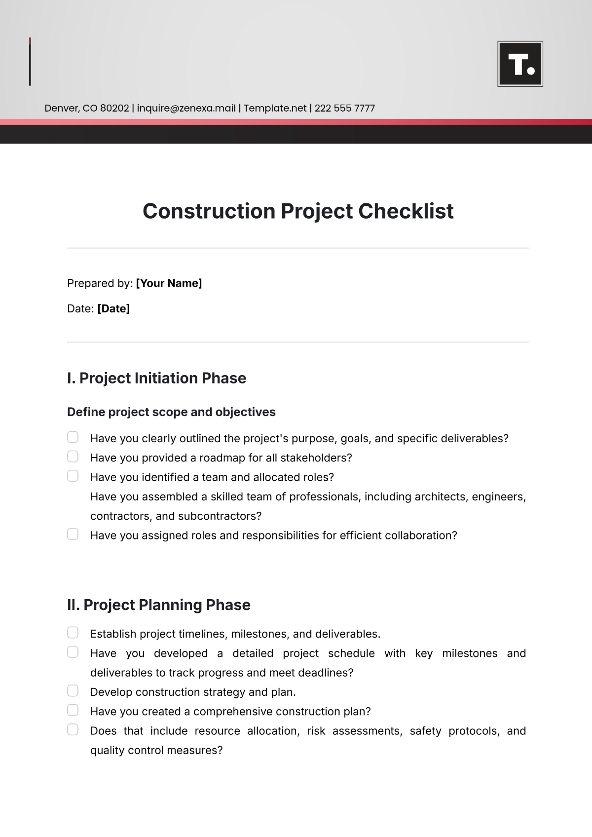 Construction Project Checklist Template - Edit Online & Download