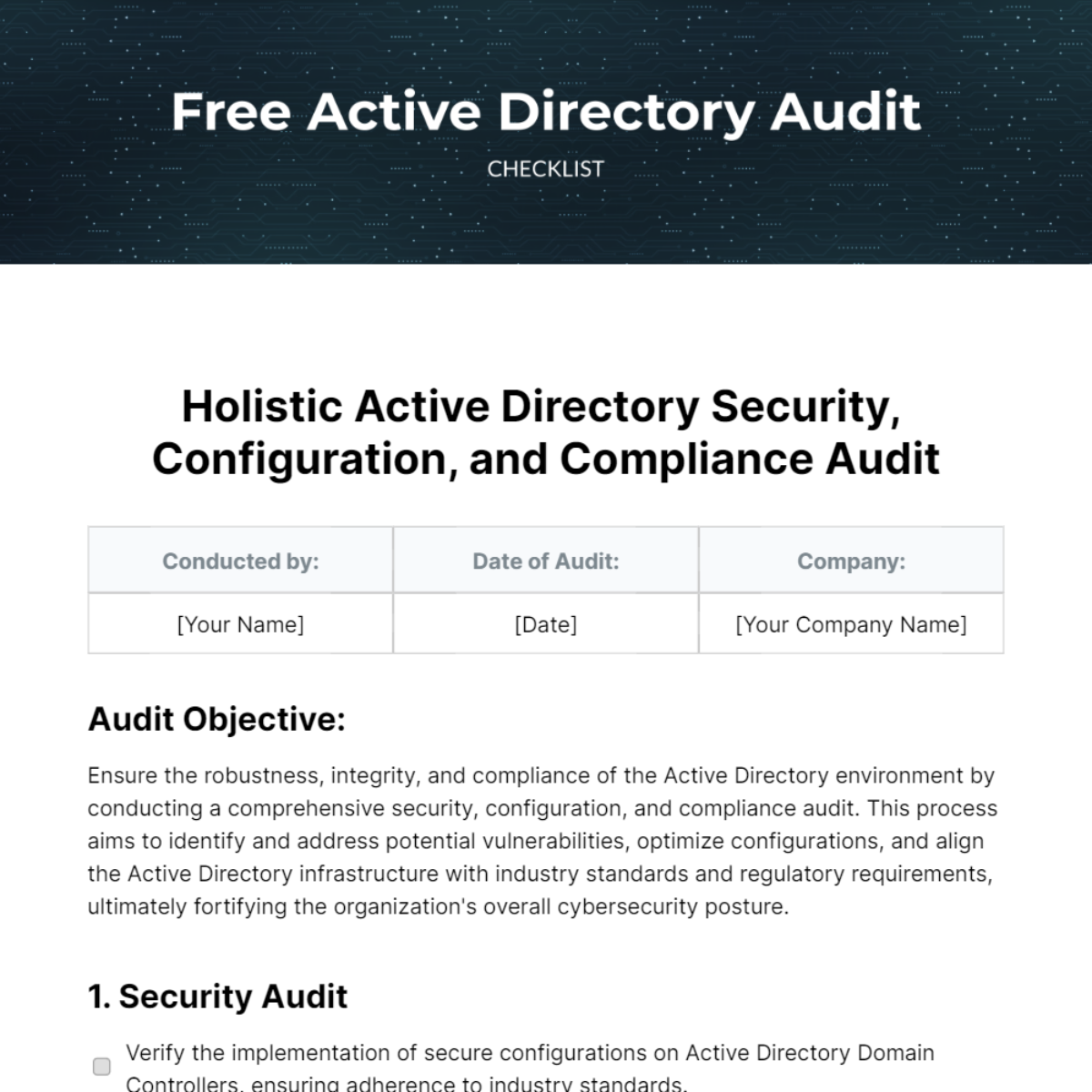 Active Directory Audit Checklist Template
